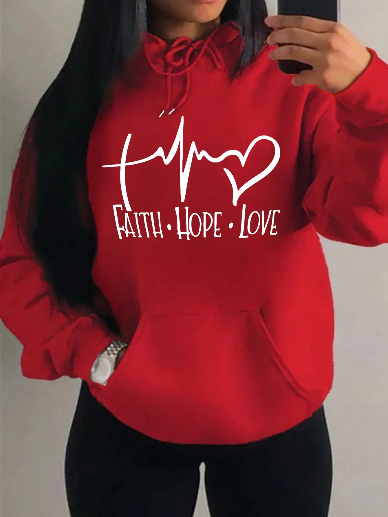 Faith Hope Love Letter Graphic Women Hoody Street Casual Loose Hoodies Autumn Fleece Pullover Hip Hop O-Neck Clothing Female