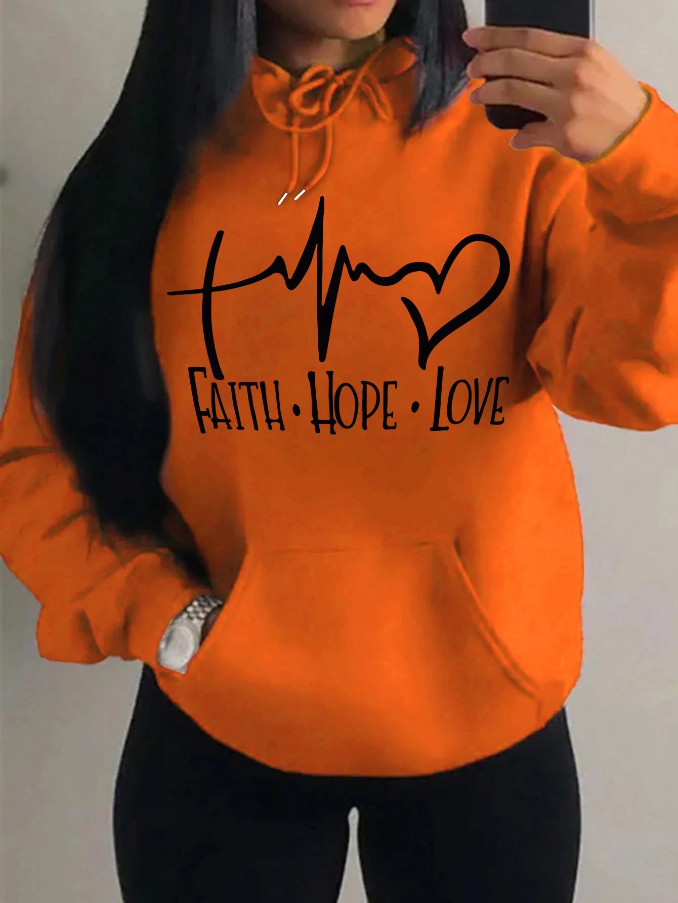 Faith Hope Love Letter Graphic Women Hoody Street Casual Loose Hoodies Autumn Fleece Pullover Hip Hop O-Neck Clothing Female