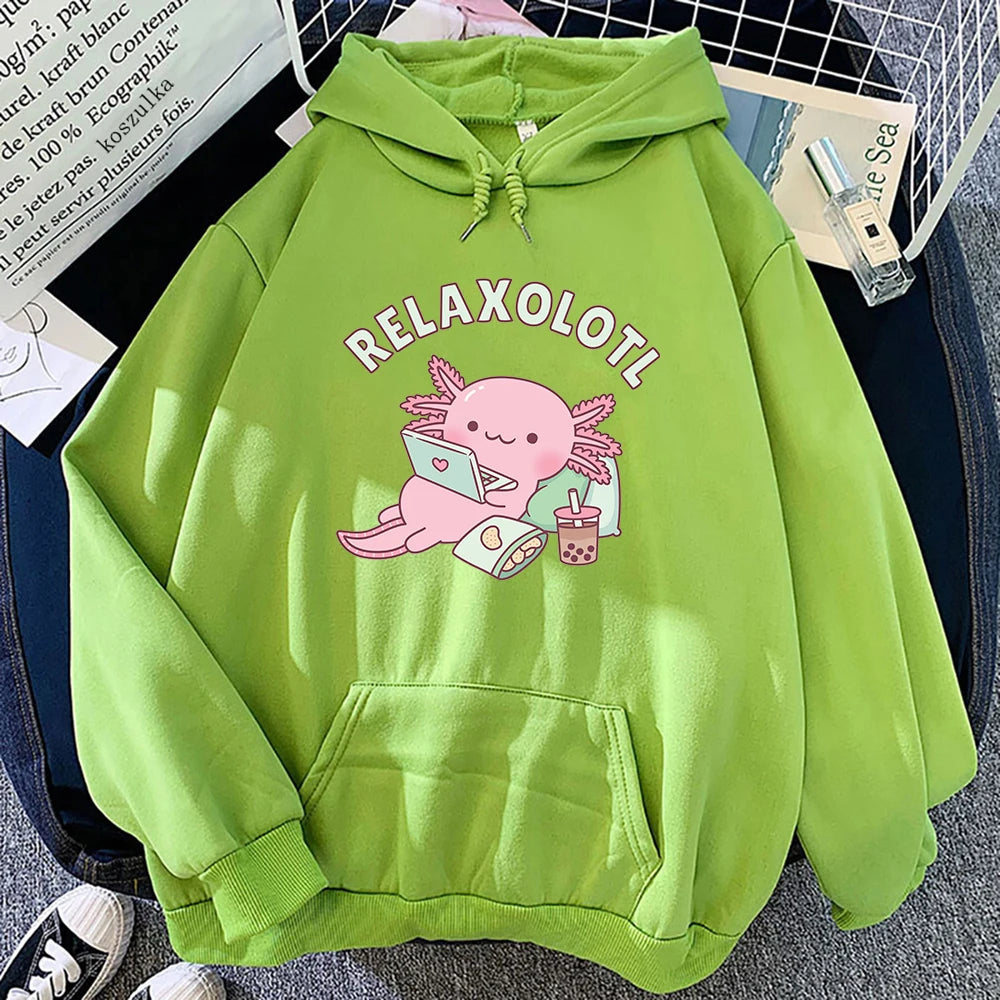 Axolotl Boba Milk Tea Hoodies Korean Style Women Clothes Kawaii Sweatshirt Vintage Cartoon Graphic Hoodie Harajuku Sudaderas