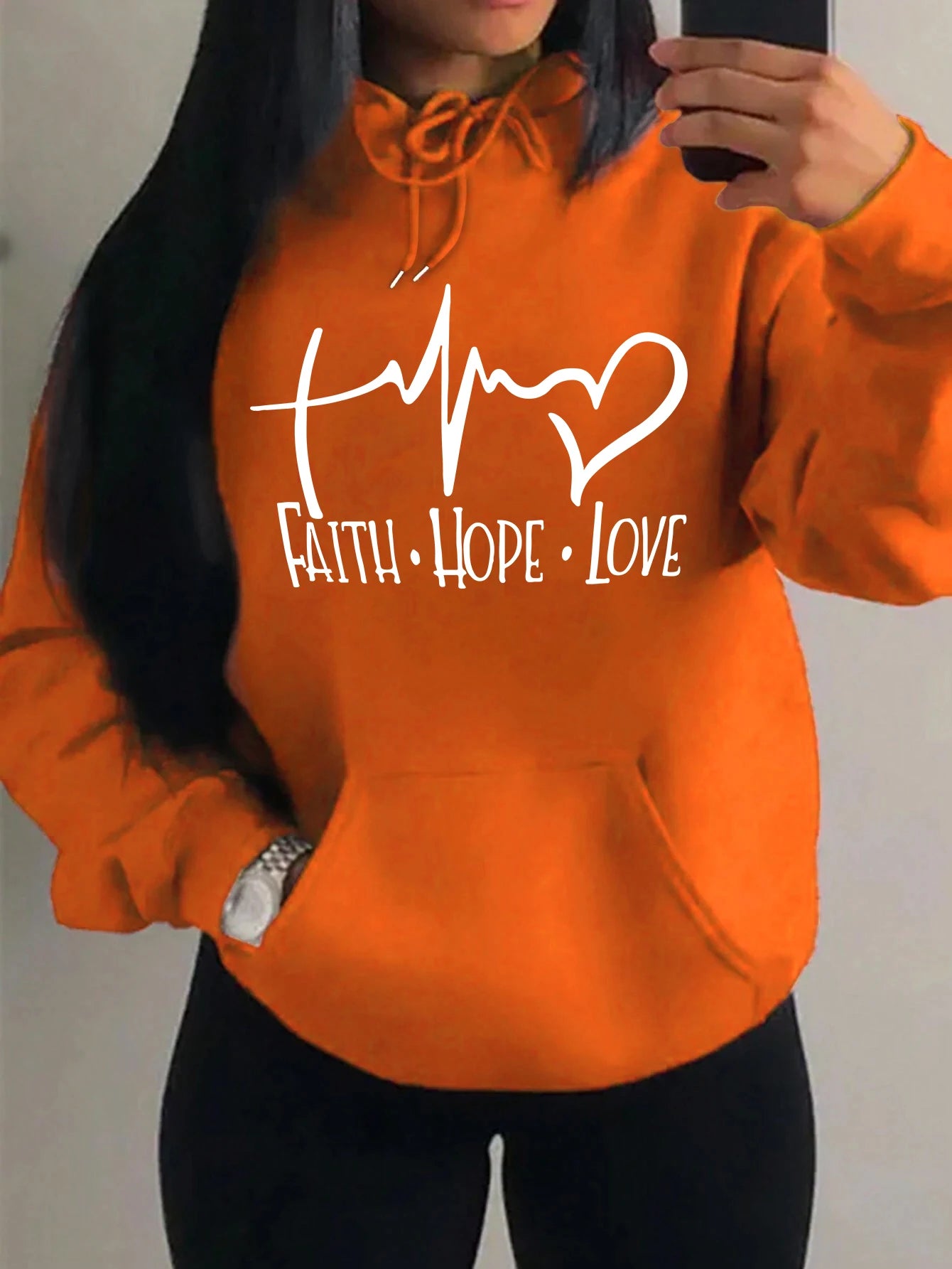 Faith Hope Love Letter Graphic Women Hoody Street Casual Loose Hoodies Autumn Fleece Pullover Hip Hop O-Neck Clothing Female