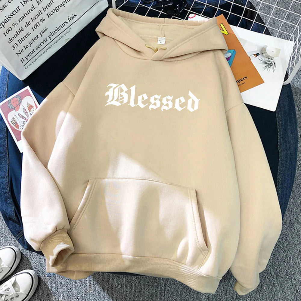 Blessed Creativity Printed Hoodies Women Street Style Hip Hop Hoody Autumn Loose Fleece Clothing Comfortable Pullover Sweatshirt