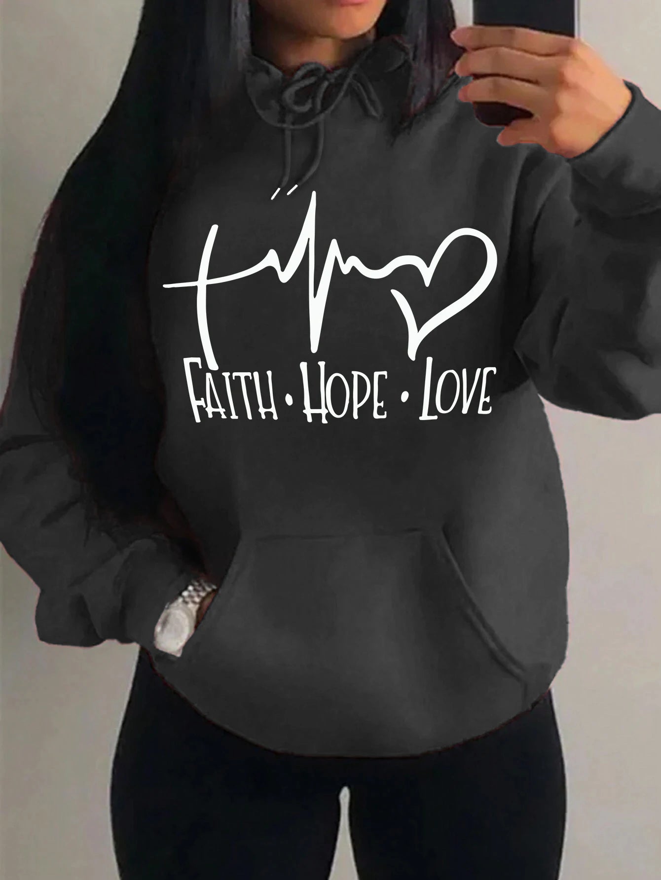 Faith Hope Love Letter Graphic Women Hoody Street Casual Loose Hoodies Autumn Fleece Pullover Hip Hop O-Neck Clothing Female