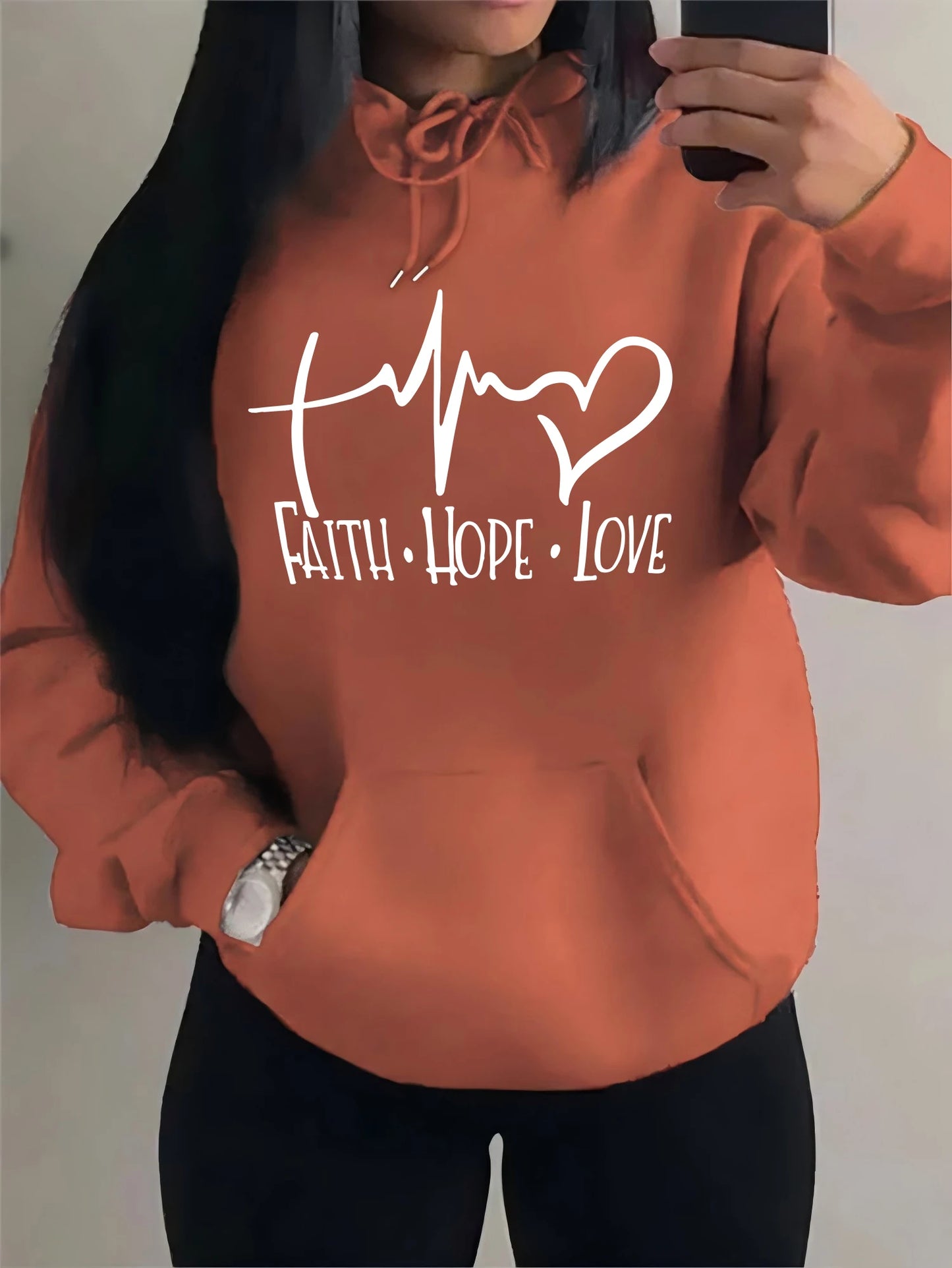 Faith Hope Love Letter Graphic Women Hoody Street Casual Loose Hoodies Autumn Fleece Pullover Hip Hop O-Neck Clothing Female