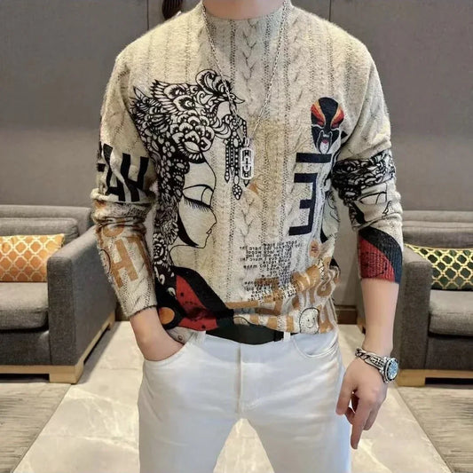 Male Clothes Hoodieless Graphic Pullover Sweatshirt For Men Slim Fit Top S Luxury Korean Style Low Price No Brand Autumn Cheap