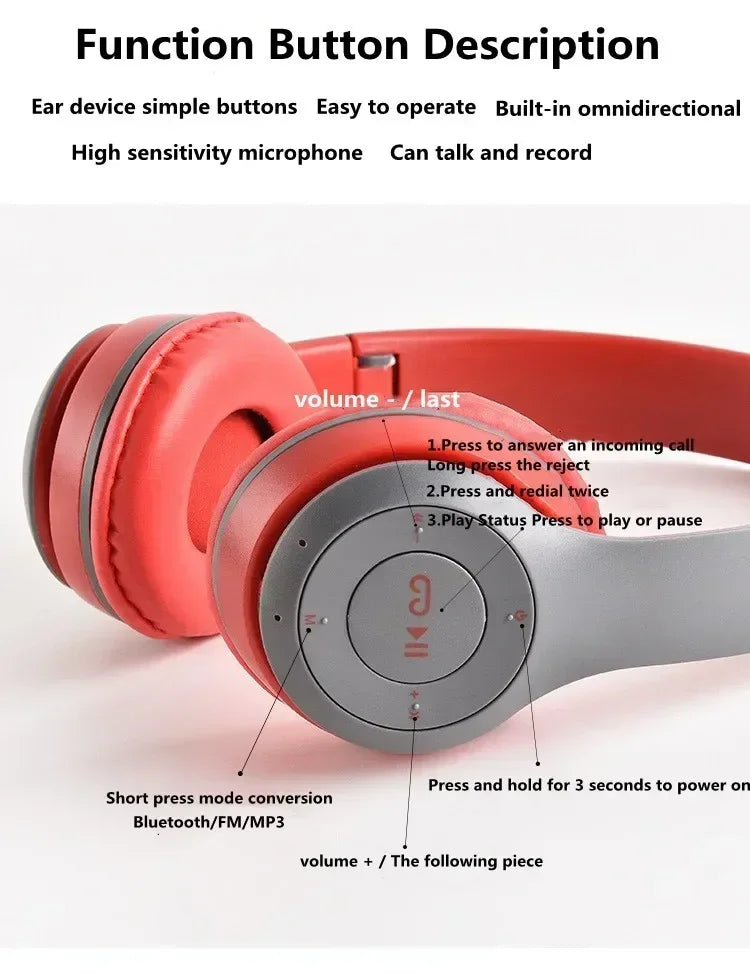 P47 Wireless bluetooth headphone With Mic Noise Cancelling Headsets Stereo Sound Earphones Sports Gaming Headphones Supports PC