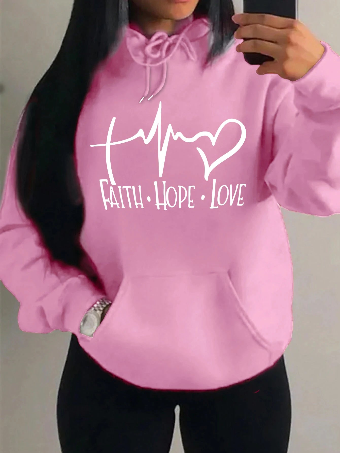 Faith Hope Love Letter Graphic Women Hoody Street Casual Loose Hoodies Autumn Fleece Pullover Hip Hop O-Neck Clothing Female