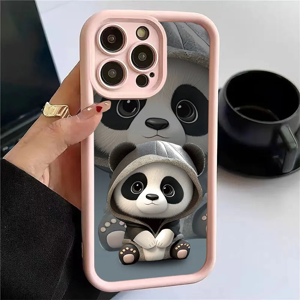 Soft Liquid Silicone Phone Case For Samsung Galaxy S24 Ultra 5G S23 FE S22 Plus S21 A25 A35 A55 A34 A54 A33 A53 Cute Panda Cover