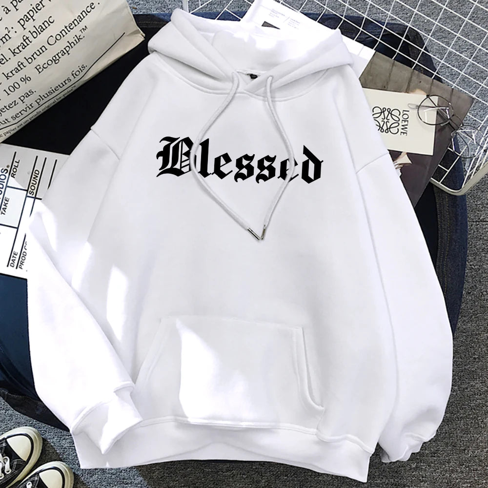 Blessed Creativity Printed Hoodies Women Street Style Hip Hop Hoody Autumn Loose Fleece Clothing Comfortable Pullover Sweatshirt