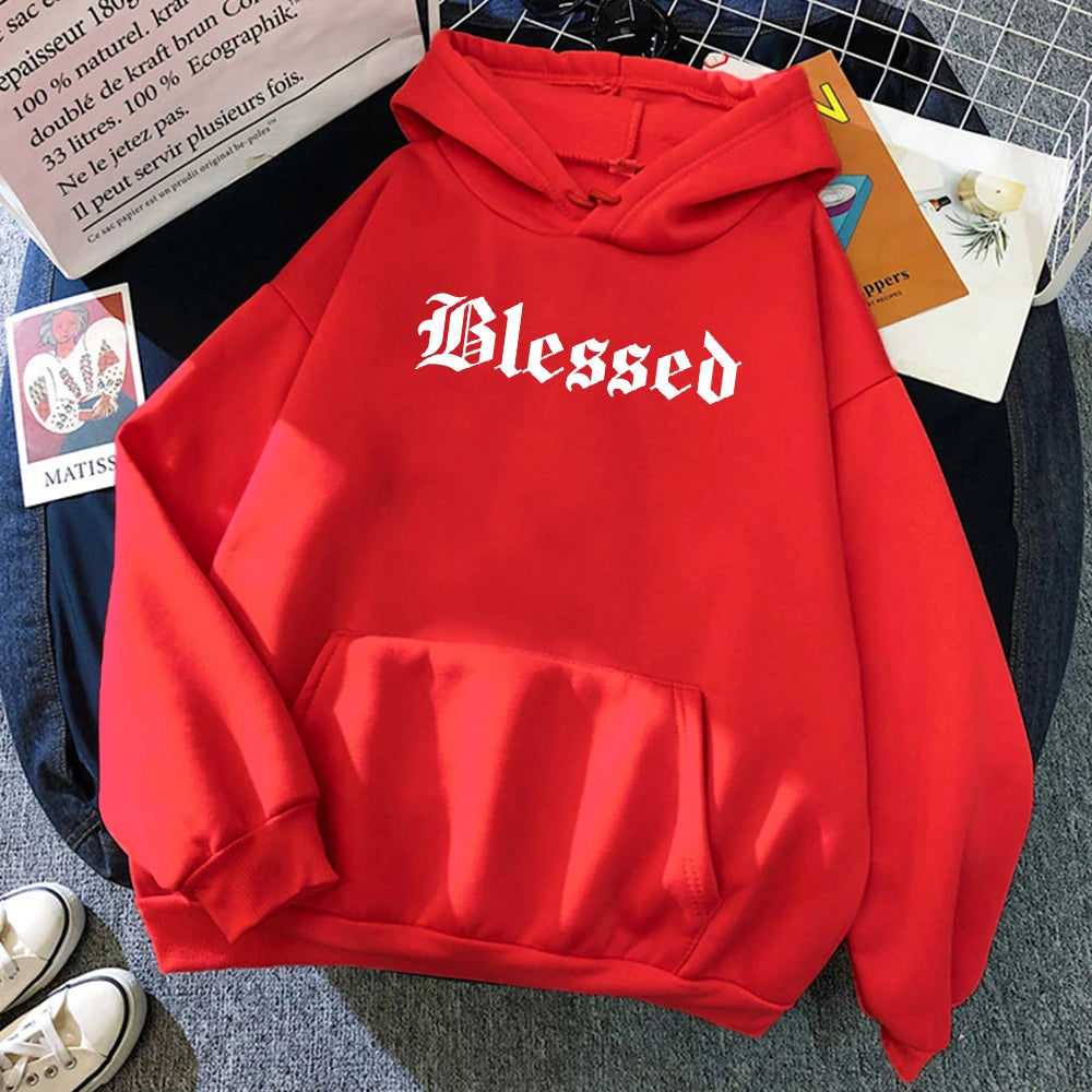 Blessed Creativity Printed Hoodies Women Street Style Hip Hop Hoody Autumn Loose Fleece Clothing Comfortable Pullover Sweatshirt