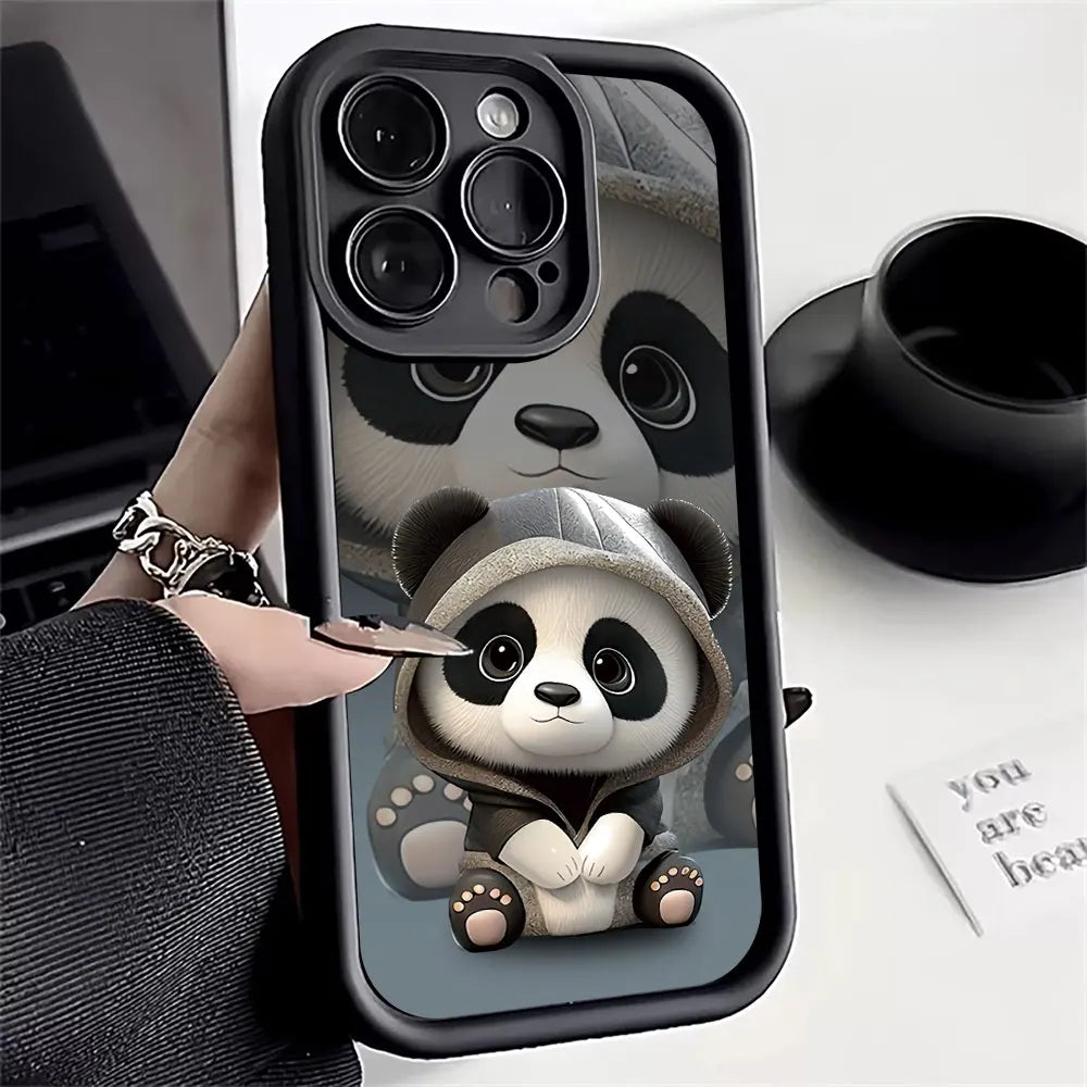 Soft Liquid Silicone Phone Case For Samsung Galaxy S24 Ultra 5G S23 FE S22 Plus S21 A25 A35 A55 A34 A54 A33 A53 Cute Panda Cover