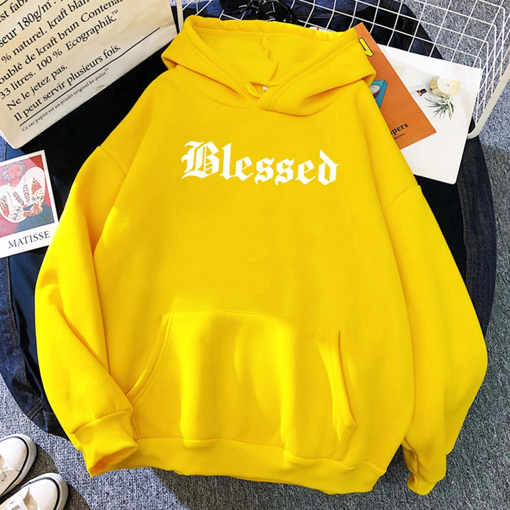 Blessed Creativity Printed Hoodies Women Street Style Hip Hop Hoody Autumn Loose Fleece Clothing Comfortable Pullover Sweatshirt