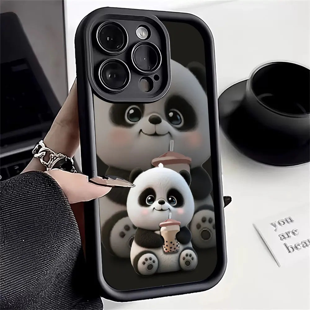 Soft Liquid Silicone Phone Case For Samsung Galaxy S24 Ultra 5G S23 FE S22 Plus S21 A25 A35 A55 A34 A54 A33 A53 Cute Panda Cover