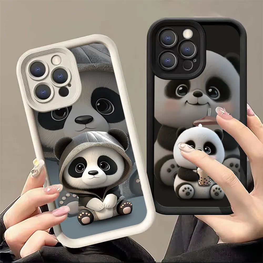 Soft Liquid Silicone Phone Case For Samsung Galaxy S24 Ultra 5G S23 FE S22 Plus S21 A25 A35 A55 A34 A54 A33 A53 Cute Panda Cover