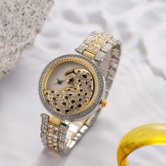 UTHAI H30 Leopard Head Women's Watches Diamonds Quartz Fashion Personality Ladies Jewelry Temperament Bracelet Watch