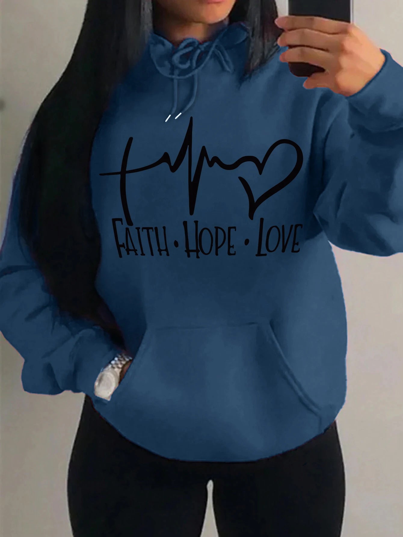 Faith Hope Love Letter Graphic Women Hoody Street Casual Loose Hoodies Autumn Fleece Pullover Hip Hop O-Neck Clothing Female