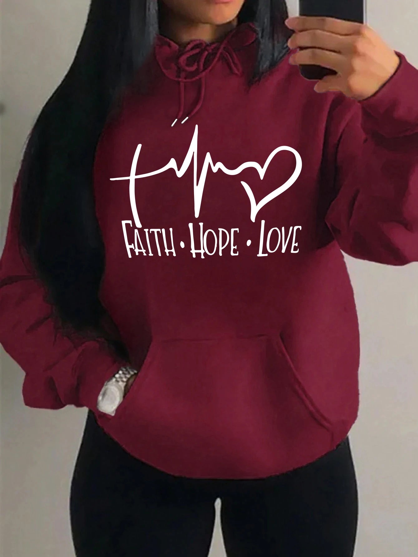 Faith Hope Love Letter Graphic Women Hoody Street Casual Loose Hoodies Autumn Fleece Pullover Hip Hop O-Neck Clothing Female