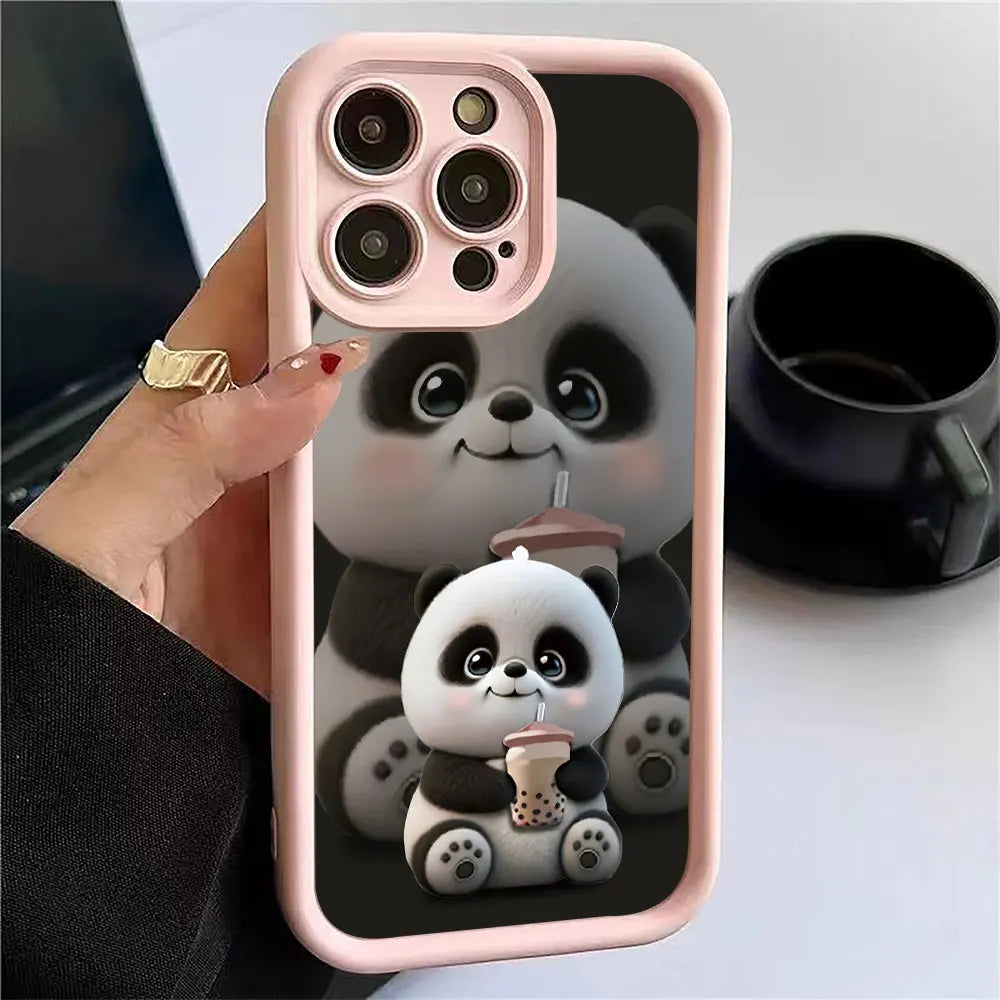 Soft Liquid Silicone Phone Case For Samsung Galaxy S24 Ultra 5G S23 FE S22 Plus S21 A25 A35 A55 A34 A54 A33 A53 Cute Panda Cover