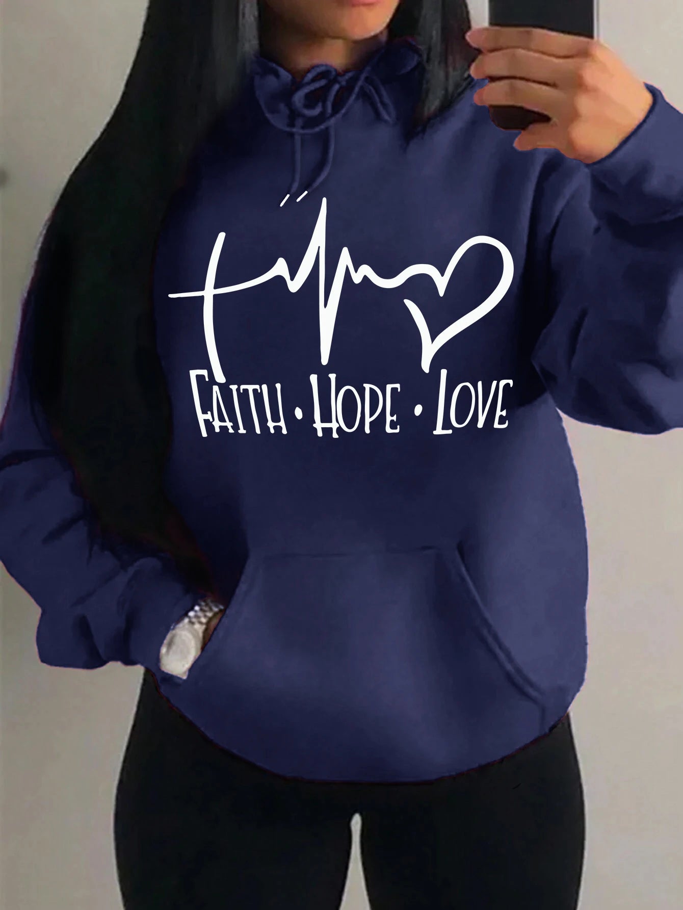 Faith Hope Love Letter Graphic Women Hoody Street Casual Loose Hoodies Autumn Fleece Pullover Hip Hop O-Neck Clothing Female