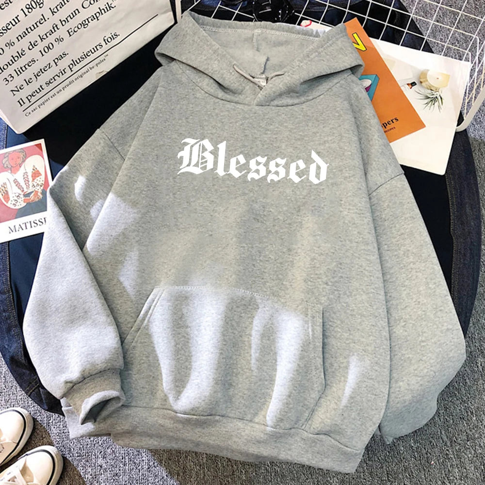 Blessed Creativity Printed Hoodies Women Street Style Hip Hop Hoody Autumn Loose Fleece Clothing Comfortable Pullover Sweatshirt