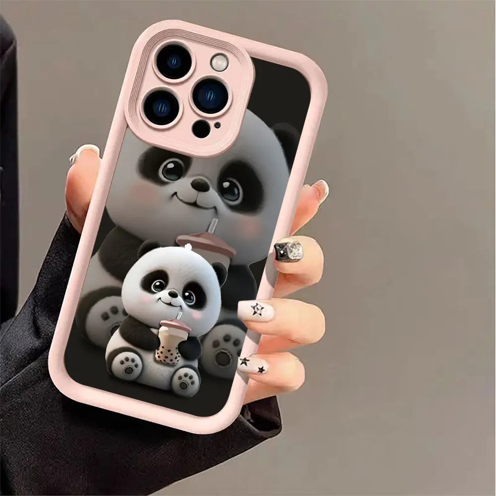 Soft Liquid Silicone Phone Case For Samsung Galaxy S24 Ultra 5G S23 FE S22 Plus S21 A25 A35 A55 A34 A54 A33 A53 Cute Panda Cover