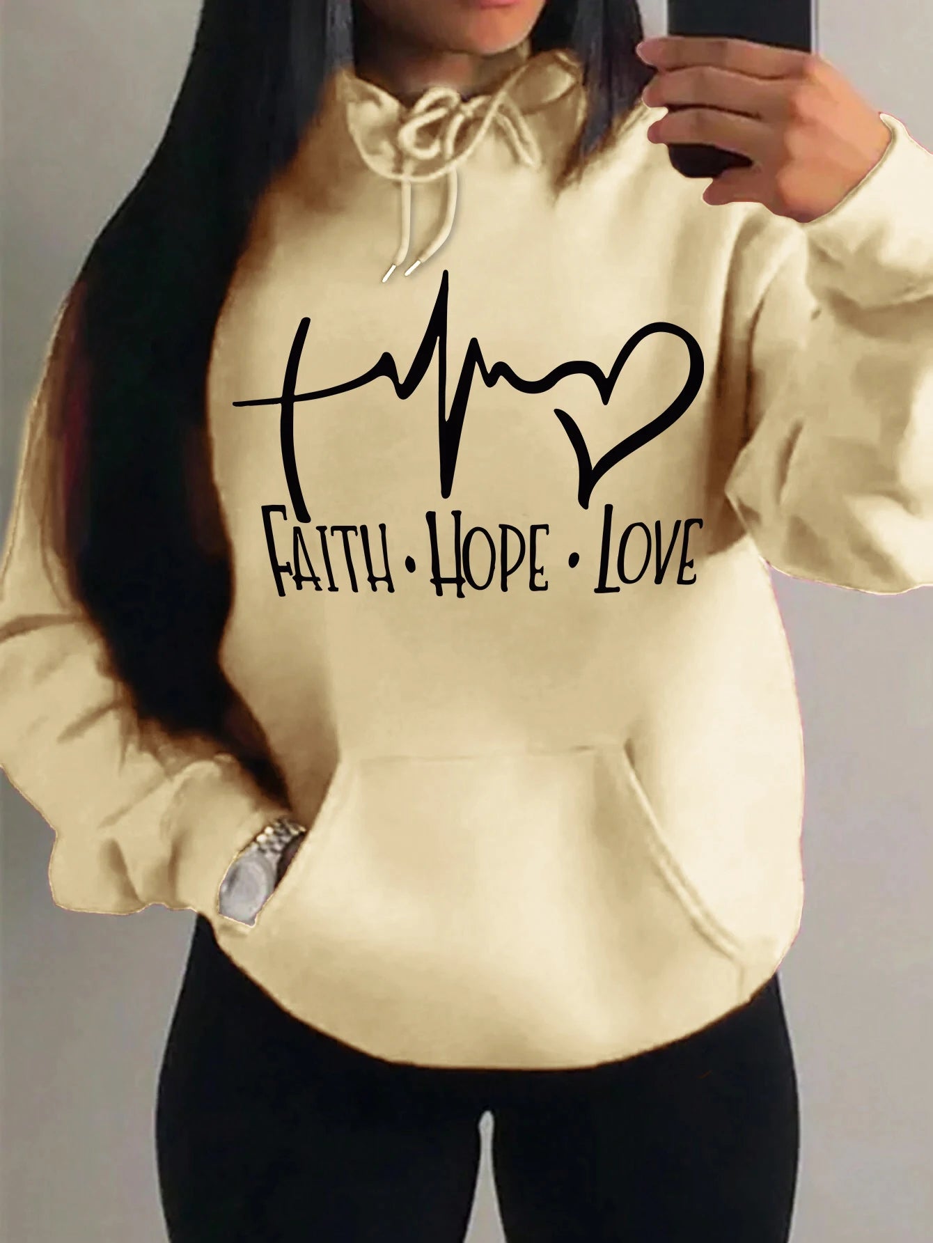 Faith Hope Love Letter Graphic Women Hoody Street Casual Loose Hoodies Autumn Fleece Pullover Hip Hop O-Neck Clothing Female