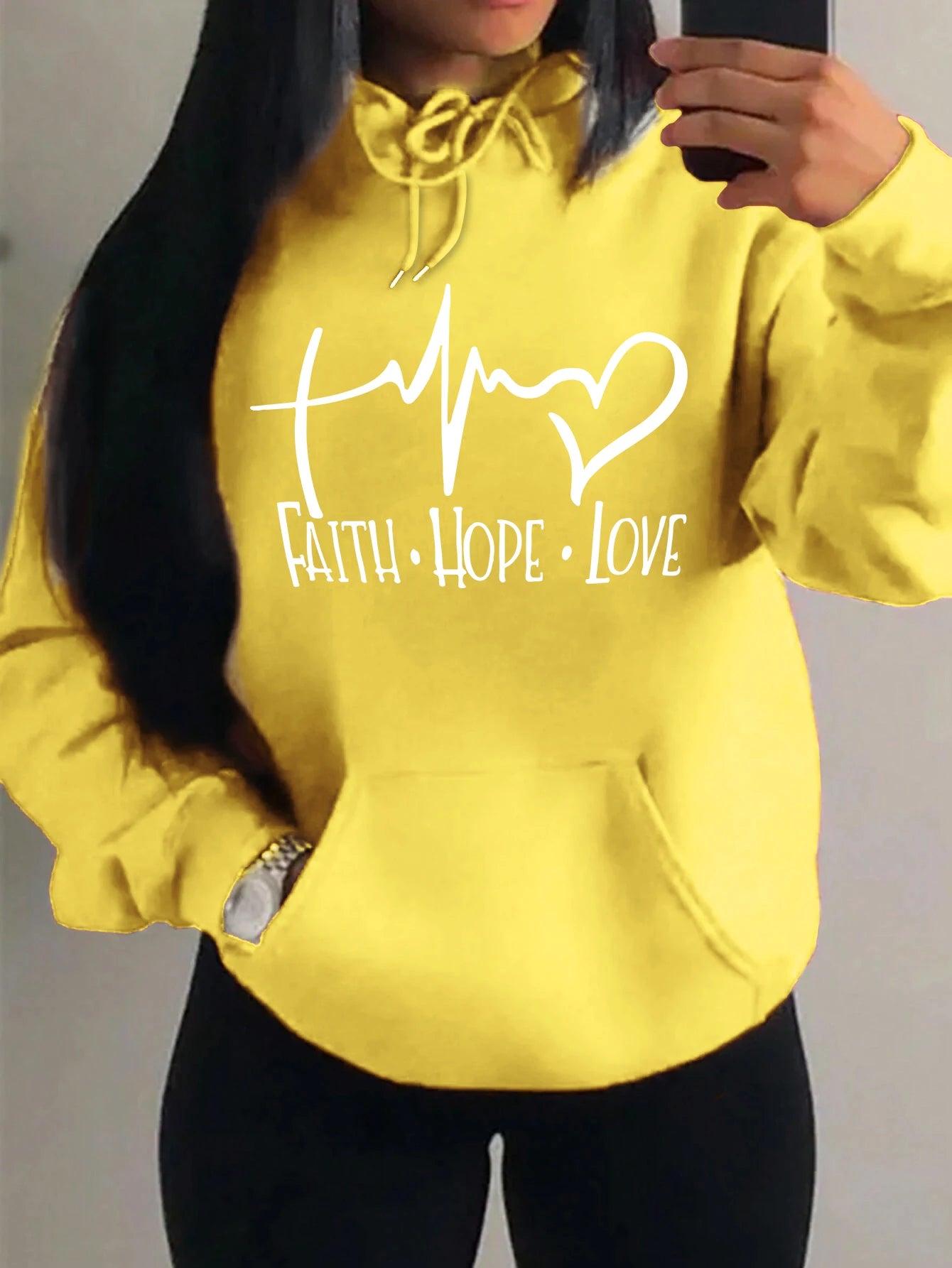 Faith Hope Love Letter Graphic Women Hoody Street Casual Loose Hoodies Autumn Fleece Pullover Hip Hop O-Neck Clothing Female