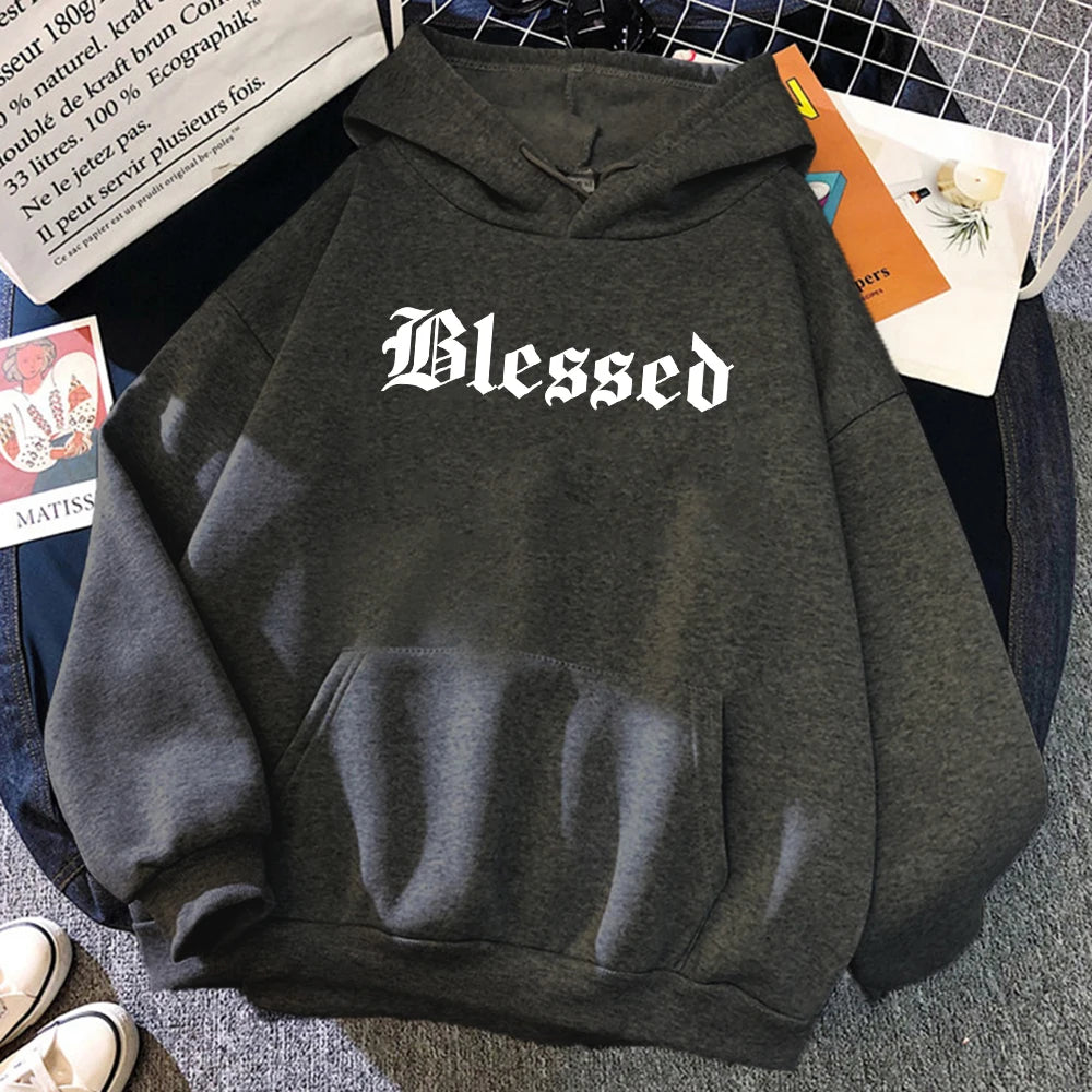 Blessed Creativity Printed Hoodies Women Street Style Hip Hop Hoody Autumn Loose Fleece Clothing Comfortable Pullover Sweatshirt