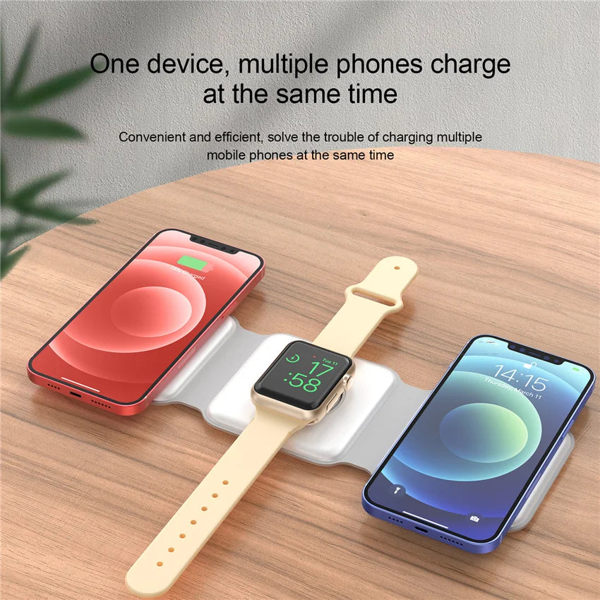 3 in 1 Magnetic Portable Wireless Charger Pad for iPhone 15 14 13 12 Pro Max Apple Watch AirPods Fast Charging Dock Station