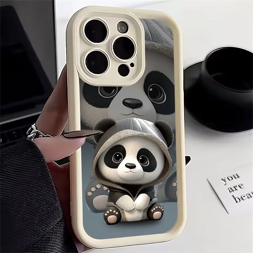 Soft Liquid Silicone Phone Case For Samsung Galaxy S24 Ultra 5G S23 FE S22 Plus S21 A25 A35 A55 A34 A54 A33 A53 Cute Panda Cover