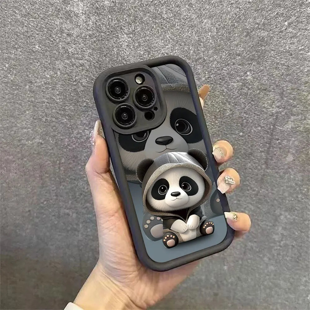 Soft Liquid Silicone Phone Case For Samsung Galaxy S24 Ultra 5G S23 FE S22 Plus S21 A25 A35 A55 A34 A54 A33 A53 Cute Panda Cover