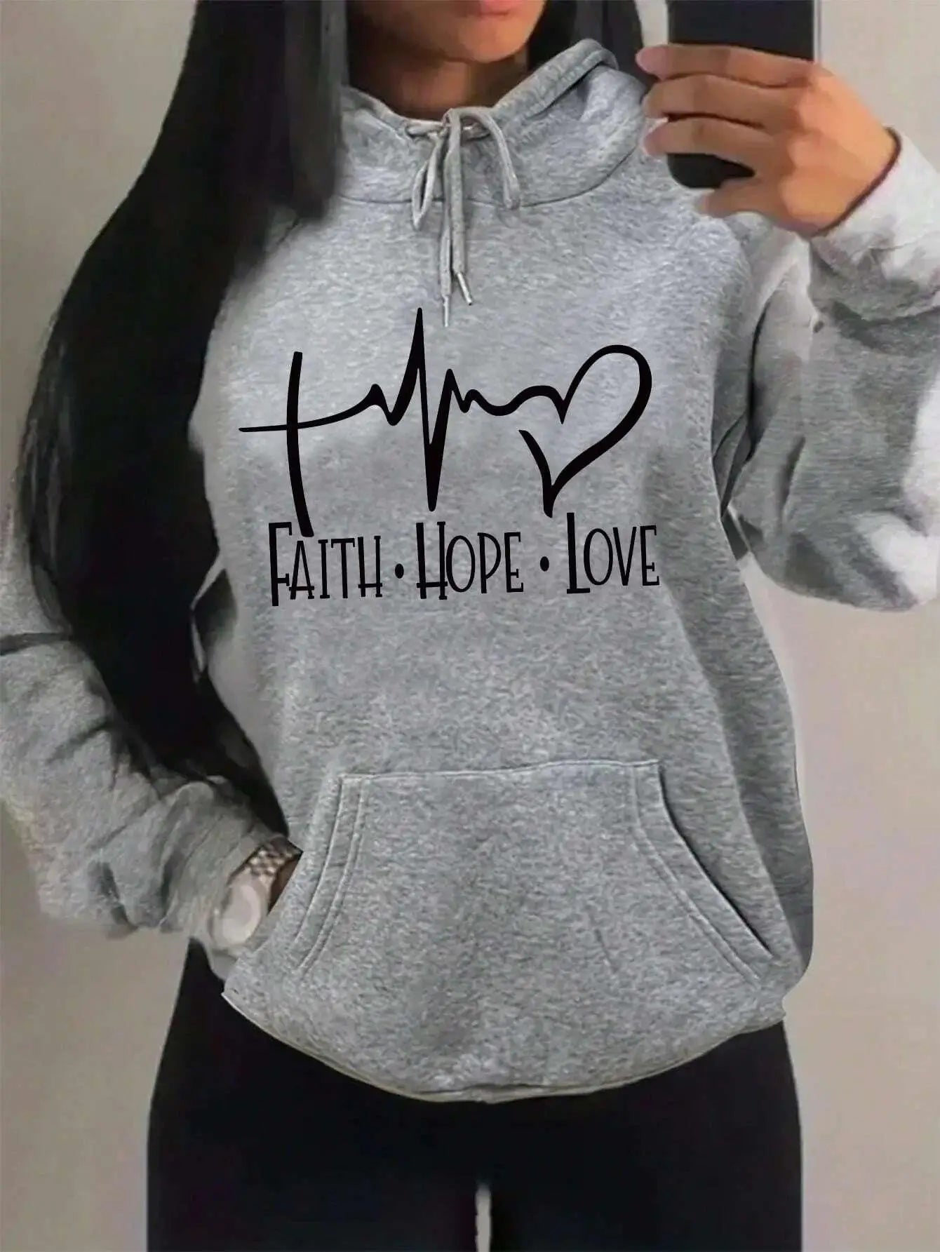 Faith Hope Love Letter Graphic Women Hoody Street Casual Loose Hoodies Autumn Fleece Pullover Hip Hop O-Neck Clothing Female