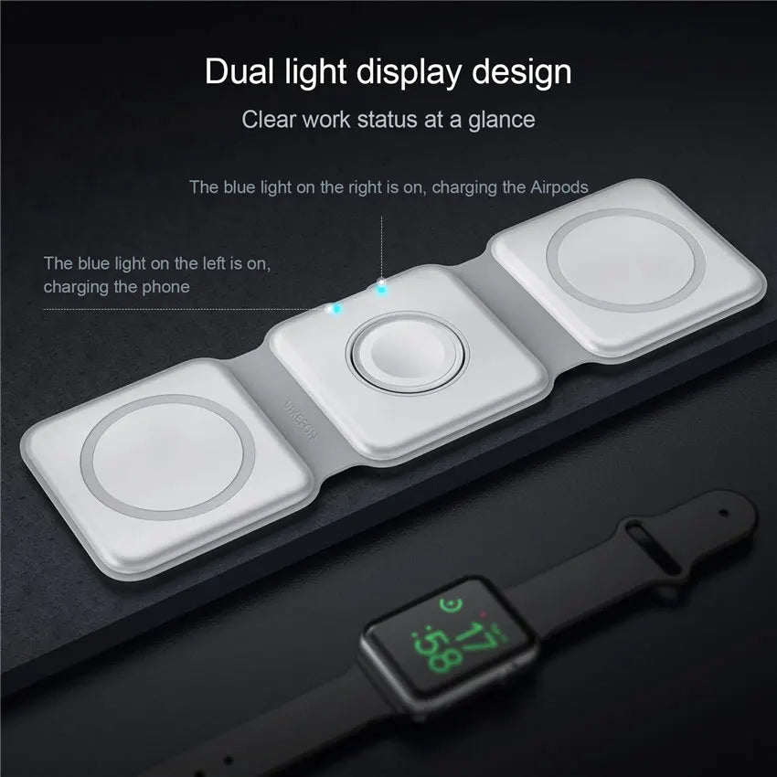 3 in 1 Magnetic Portable Wireless Charger Pad for iPhone 15 14 13 12 Pro Max Apple Watch AirPods Fast Charging Dock Station