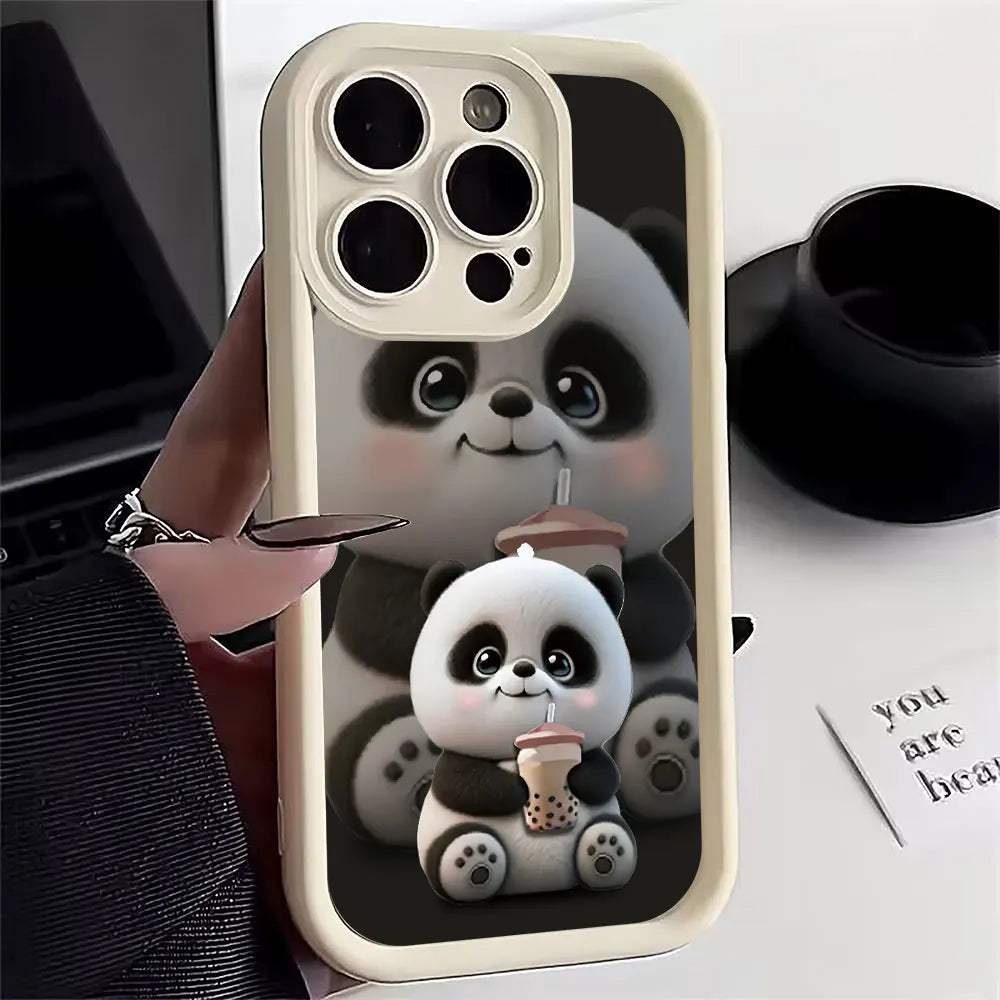 Soft Liquid Silicone Phone Case For Samsung Galaxy S24 Ultra 5G S23 FE S22 Plus S21 A25 A35 A55 A34 A54 A33 A53 Cute Panda Cover