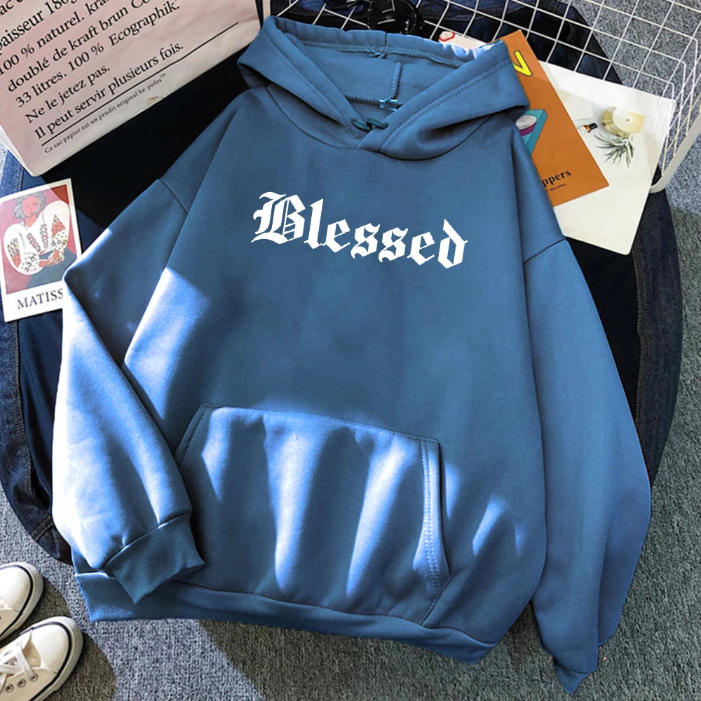 Blessed Creativity Printed Hoodies Women Street Style Hip Hop Hoody Autumn Loose Fleece Clothing Comfortable Pullover Sweatshirt