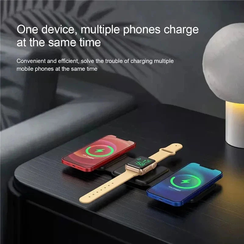 3 in 1 Magnetic Portable Wireless Charger Pad for iPhone 15 14 13 12 Pro Max Apple Watch AirPods Fast Charging Dock Station