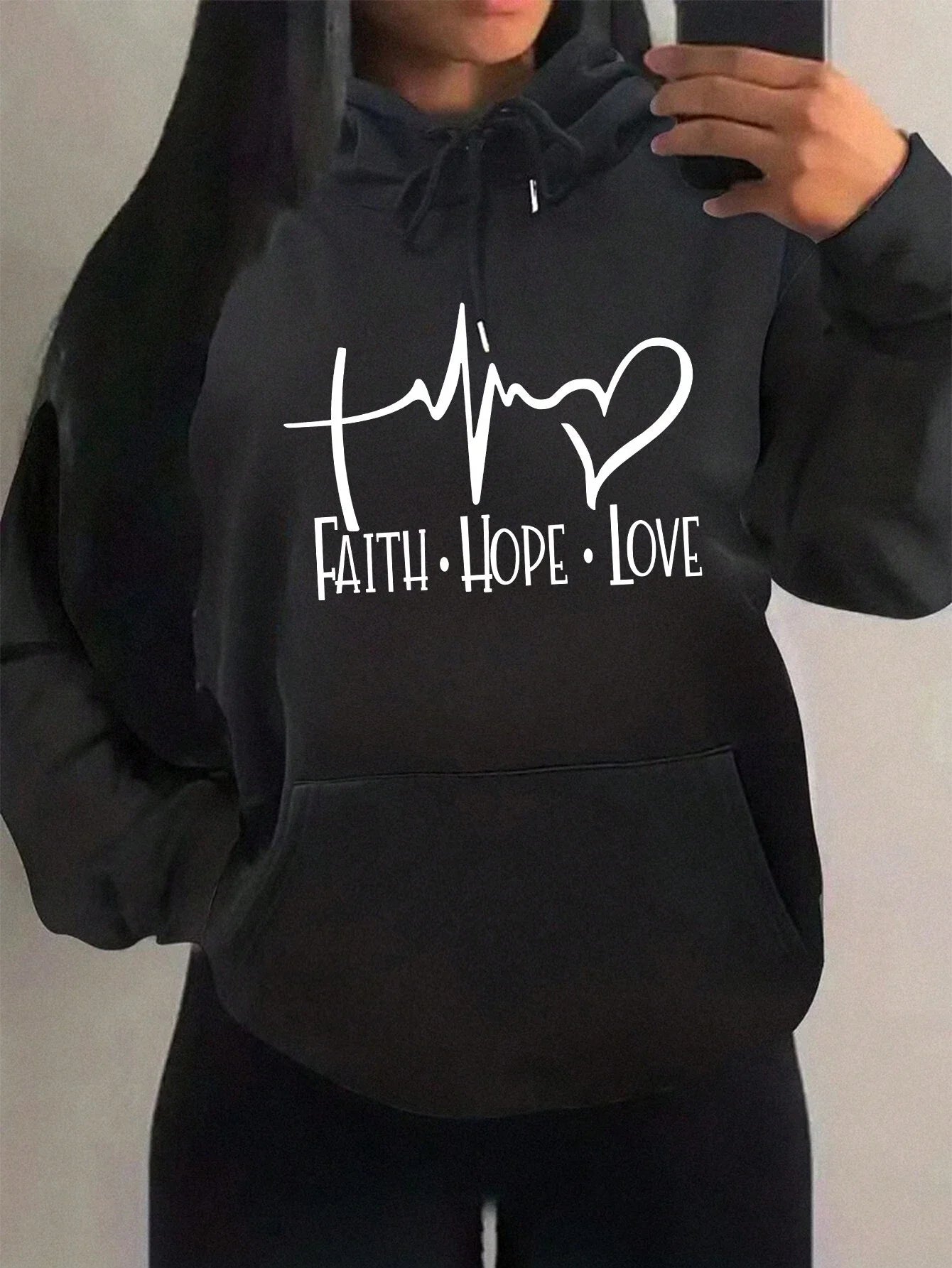 Faith Hope Love Letter Graphic Women Hoody Street Casual Loose Hoodies Autumn Fleece Pullover Hip Hop O-Neck Clothing Female