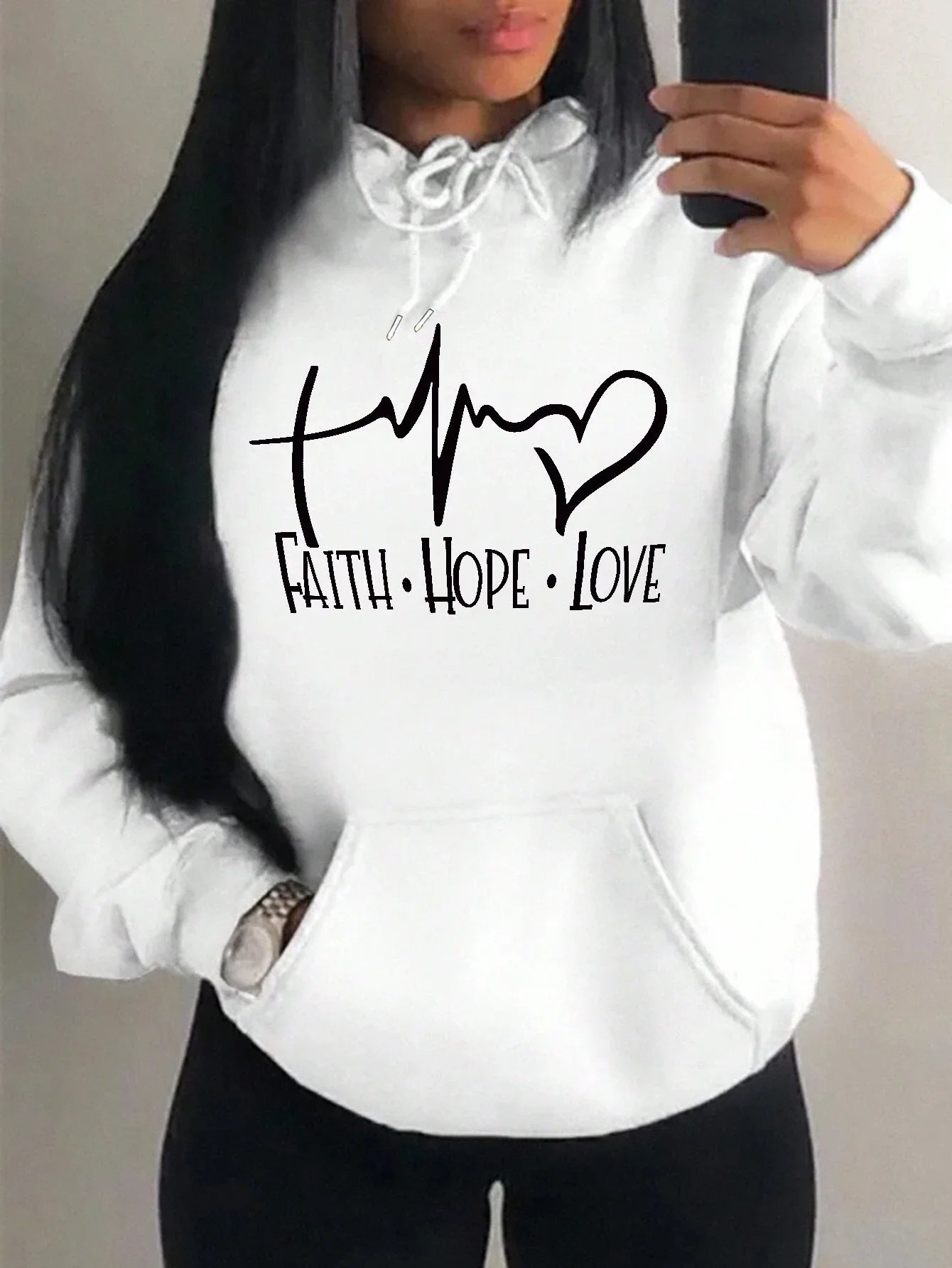 Faith Hope Love Letter Graphic Women Hoody Street Casual Loose Hoodies Autumn Fleece Pullover Hip Hop O-Neck Clothing Female