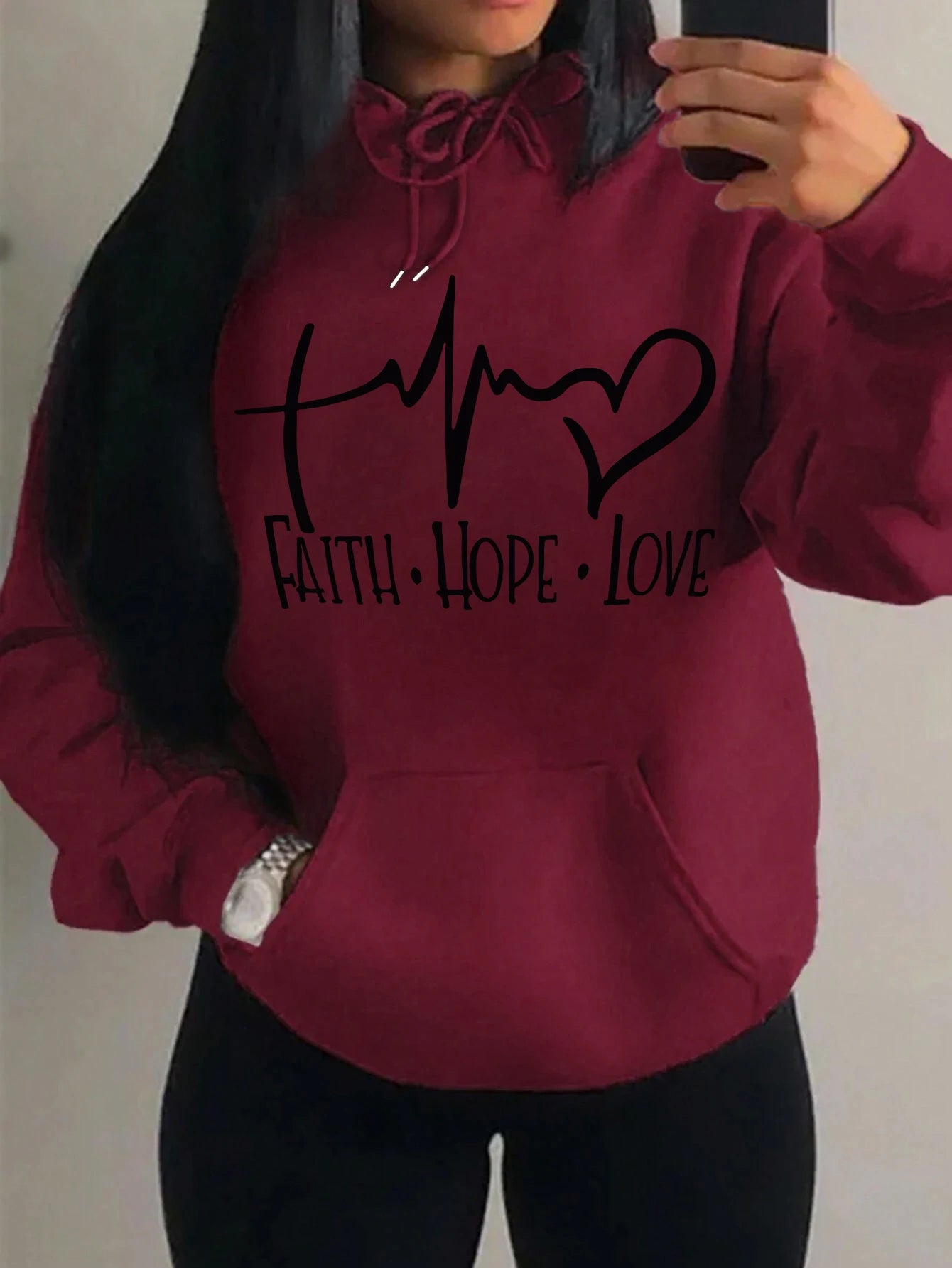 Faith Hope Love Letter Graphic Women Hoody Street Casual Loose Hoodies Autumn Fleece Pullover Hip Hop O-Neck Clothing Female