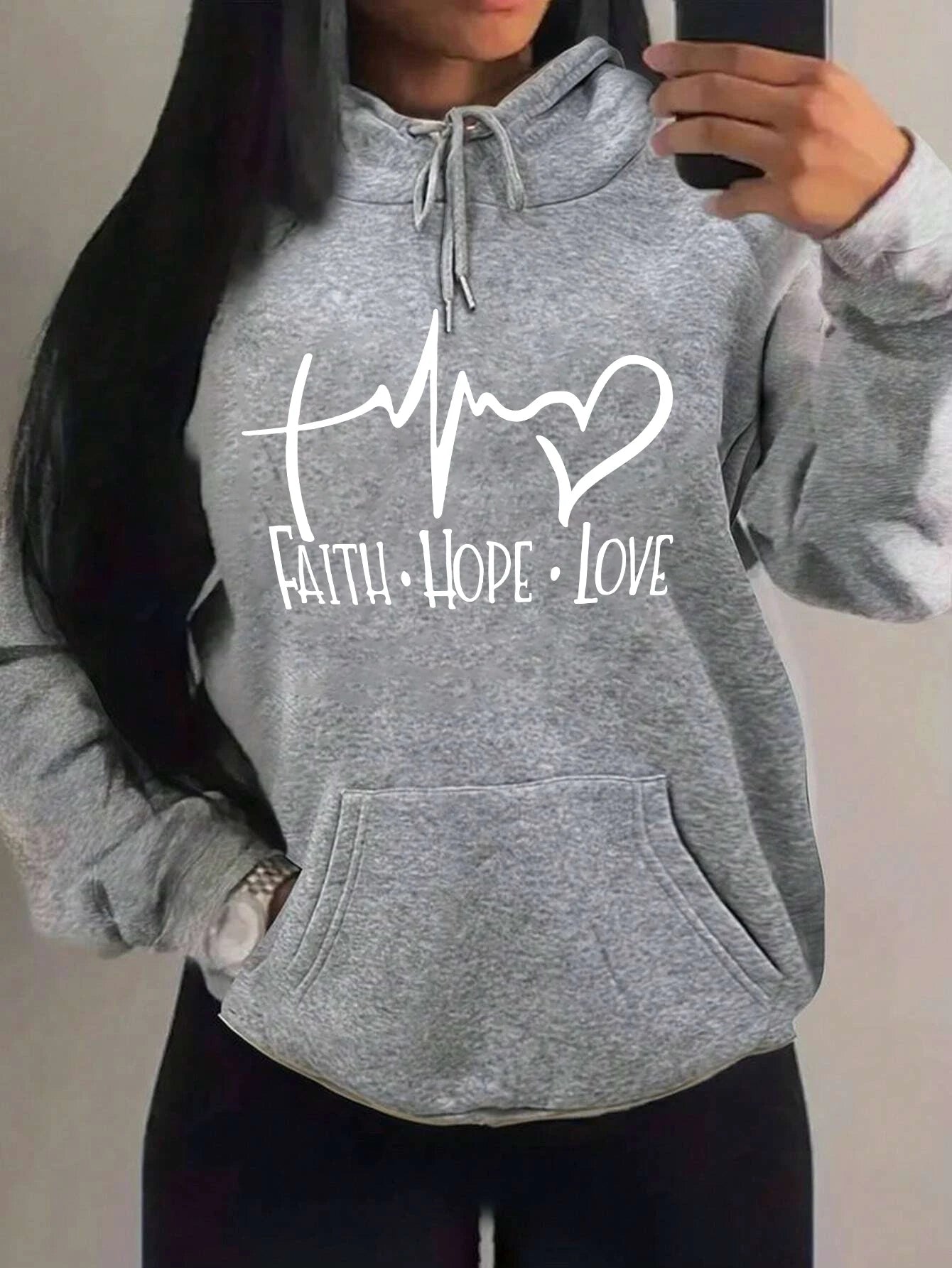 Faith Hope Love Letter Graphic Women Hoody Street Casual Loose Hoodies Autumn Fleece Pullover Hip Hop O-Neck Clothing Female