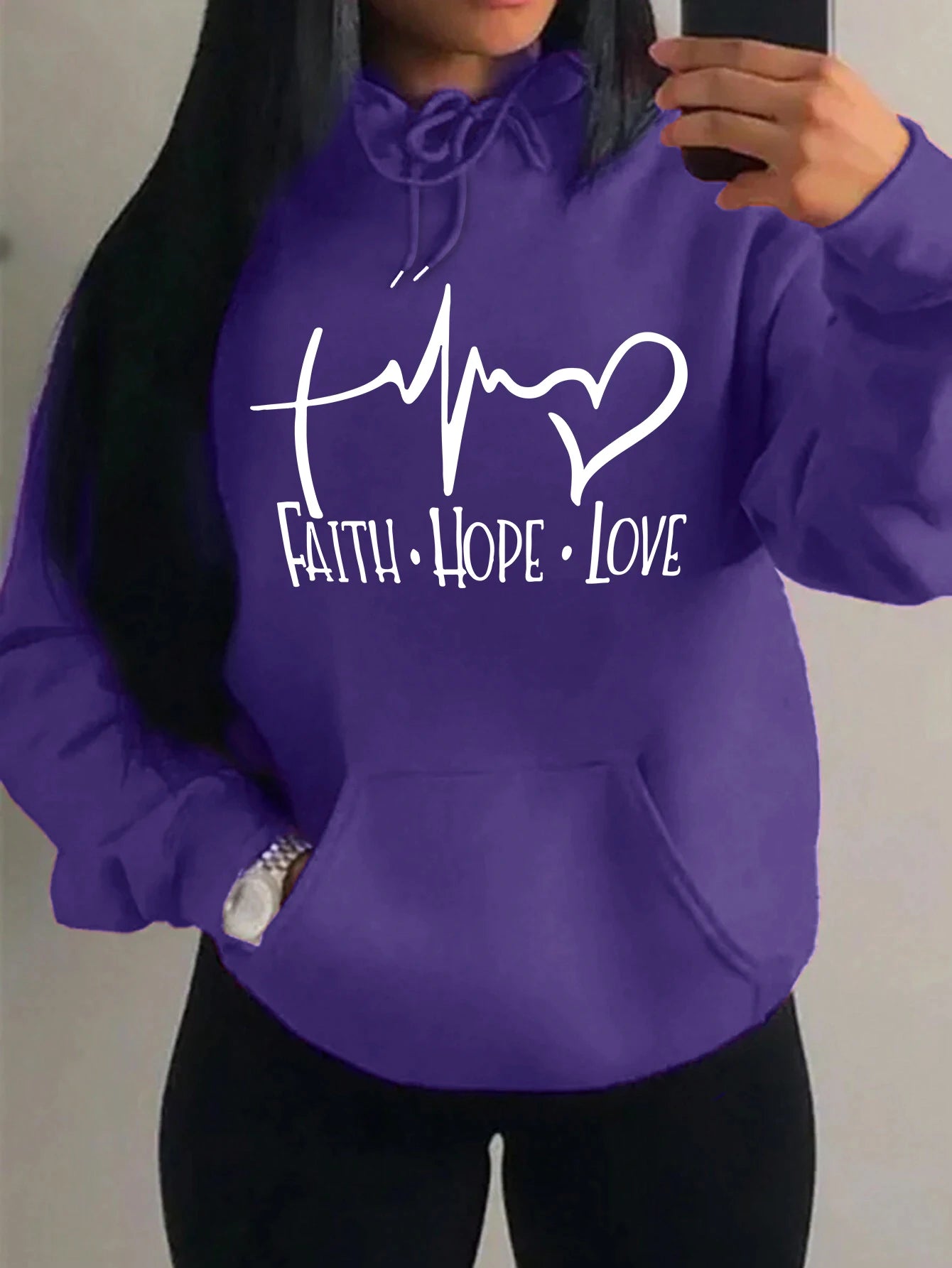 Faith Hope Love Letter Graphic Women Hoody Street Casual Loose Hoodies Autumn Fleece Pullover Hip Hop O-Neck Clothing Female