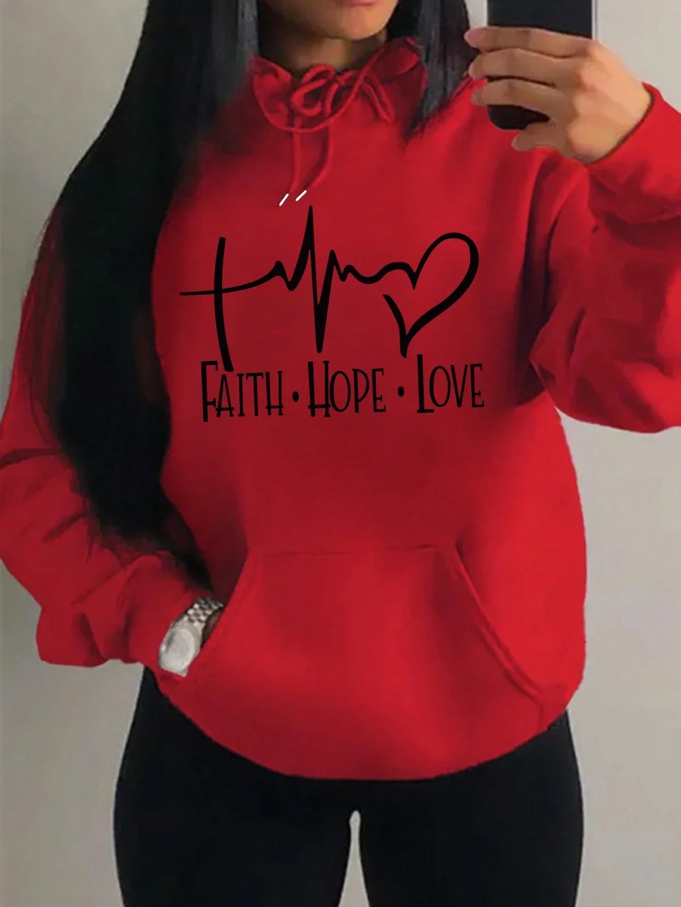 Faith Hope Love Letter Graphic Women Hoody Street Casual Loose Hoodies Autumn Fleece Pullover Hip Hop O-Neck Clothing Female